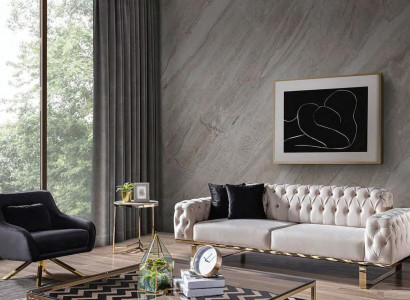 Modern Black White Chesterfield Sofa set stainless steel Furniture Stylish 3+1